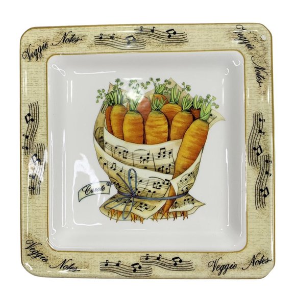 Vintage Lot 4 Veggie Notes 7.5" Square Made Italy Salad Lunch Appetizer Plates - Picture 10 of 11